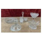 Pressed glass creamer,pedestal bowl,server set,