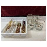 Gold plated flatware  7 knives, 16spoons 8 forks,