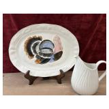 Hand painted ceramic turkey platter and Sophie