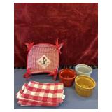Portuguese rooster fabric basket, cloth checker