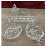 Sugar bowl , footed cracker tray, candy dishes,
