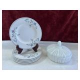 Pfaltzgraff Salad plates and  white milk glass