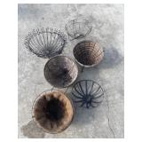 6 used hanging planters feature various designs