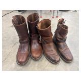 2 pairs brown leather Frye engineer biker boots.