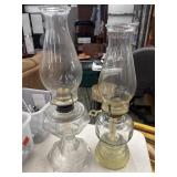 2 Antique clear glass oil lamps with traditional