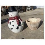 Large terracotta snowman lantern and candle