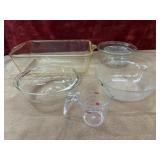 Kitchenware clear  glass loaf pan, bowls,