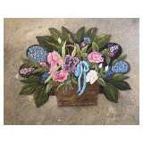 Vintage hand-painted toleware floral plaque