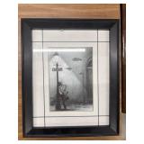 Framed black and white lithograph, titled