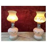 frosted pink glass boudoir lamps.