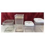 Glass cube vase, square canister, and Square Food