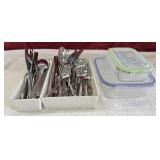 Stainless steel flatware and glass food