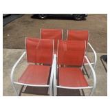 Vintage White metal frame and red sling seats.