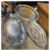 3 Vintage silver-plated serving trays.