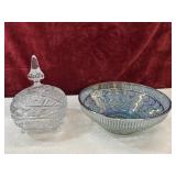 Lead crystal footed candy dish and  carnival