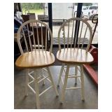 2 Windsor Bar Stool Swivel Chairs, White/Pine