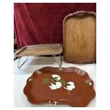 Wooden serving tray vintage metal TV lap tray,