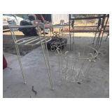 2 vintage-style white metal wire plant stands.