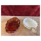 Indiana Glass candy dish and white milk glass