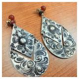 Silver Tone Teardrop Navajo Style 2-Part Earrings
