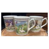 3 vintage 1980s ceramic mugs featuring farm goose