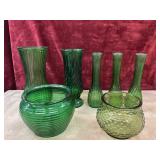 Bundle of green  vases and bowls.