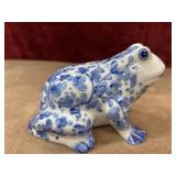 Andrea by Sadek blue-and-white porcelain frog bank