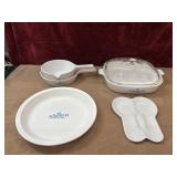 Corningware saucepans, casserole dish, pie plate,