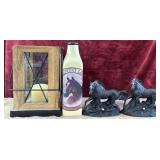 Rustic  wooden tabletop lantern, bottle Country