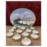 Oil painting ocean and sky and porcelain seashell