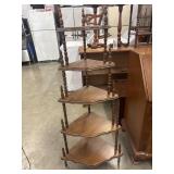 Freestanding 5-tier wooden corner shelf.