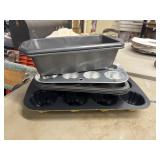 Cupcake and loaf pans for baking.