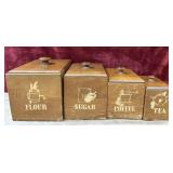 4 Wooden Kitchen Canisters.
