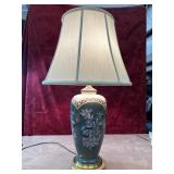 Vintage Asian-style ceramic table lamp. Shade rip.