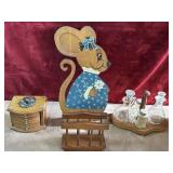 Hand -painted wooden Mouse, stacked coaster