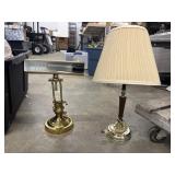 2 lamps. 1 Vintage polished brass piano and desk