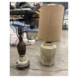 2 lamps. 1 vintage hexagonal ceramic table lamp,