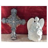 Dark finished decorative wall cross and ceramic