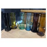 6 vintage multicolored, hand-blown shot glasses.