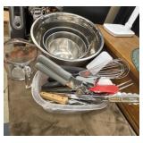 Set of nesting stainless steel bowls and more.