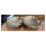 2 vintage brass scallop shell dishes, often used