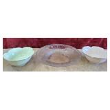 Porcelain bowls and pink depression glass