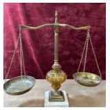 Princess House brass and amber glass scale of