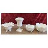 Milk glass hobnail bowl, pedestal urn jar.