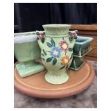 2 Vintage McCoy green drip glaze ceramic pottery