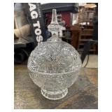 Vintage lead cut crystal pedestal candy dish.