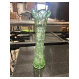 Uranium glass, glass bud vase with a fluted,