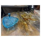 Amber footed art glass centerpiece bowl, vibrant