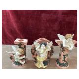 Vintage  "JOY" holiday candle holder set