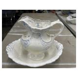 Vintage creamy white and blue ceramic wash